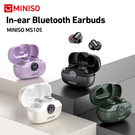 MINISO MS105 Bluetooth 6.0 Wireless Earbuds - Waterproof In-Ear Earphones with Built-in Microphone for Office, Sports, Study, and Gaming